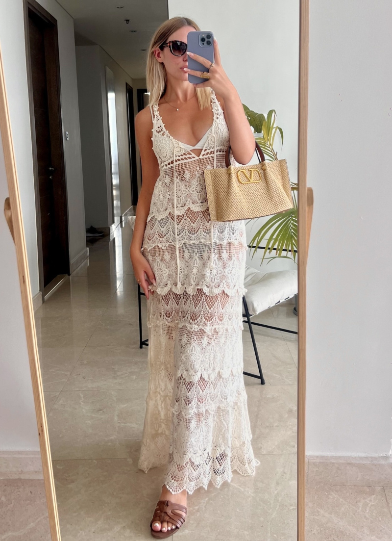 Großhändler Rosa Fashion Crochet - Transparentes Strandkleid