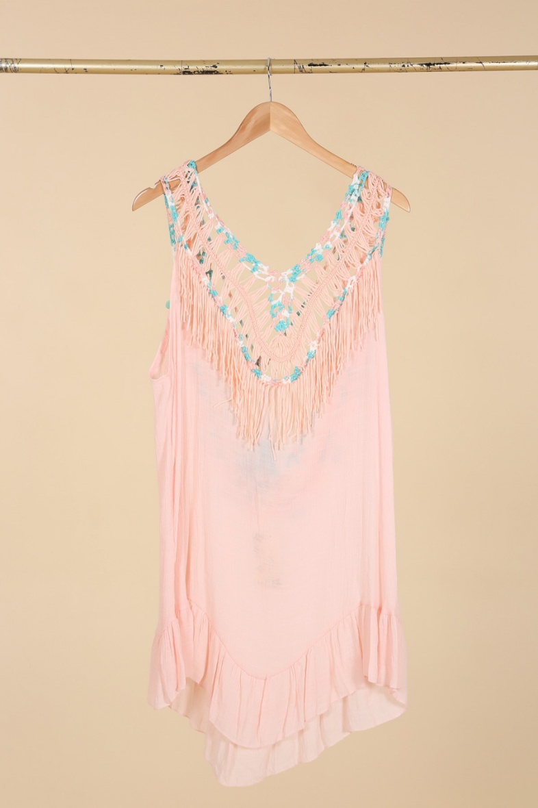Großhändler Rosa Fashion Crochet - Strandkleid mit Bommel