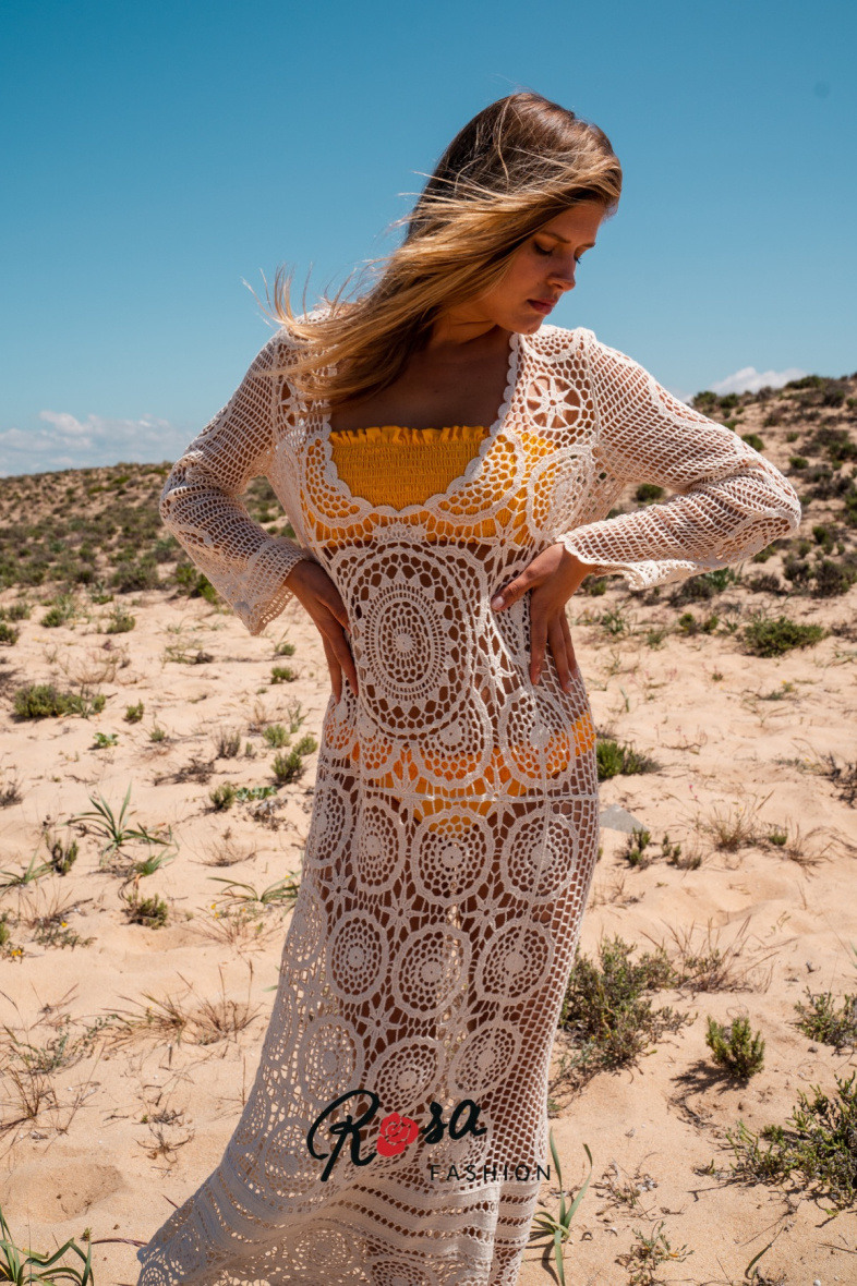 Großhändler Rosa Fashion Crochet - Transparentes Häkelkleid
