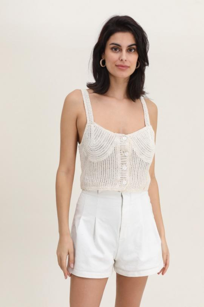 Großhändler Rosa Fashion Crochet - Geknöpftes Häkel-Tanktop