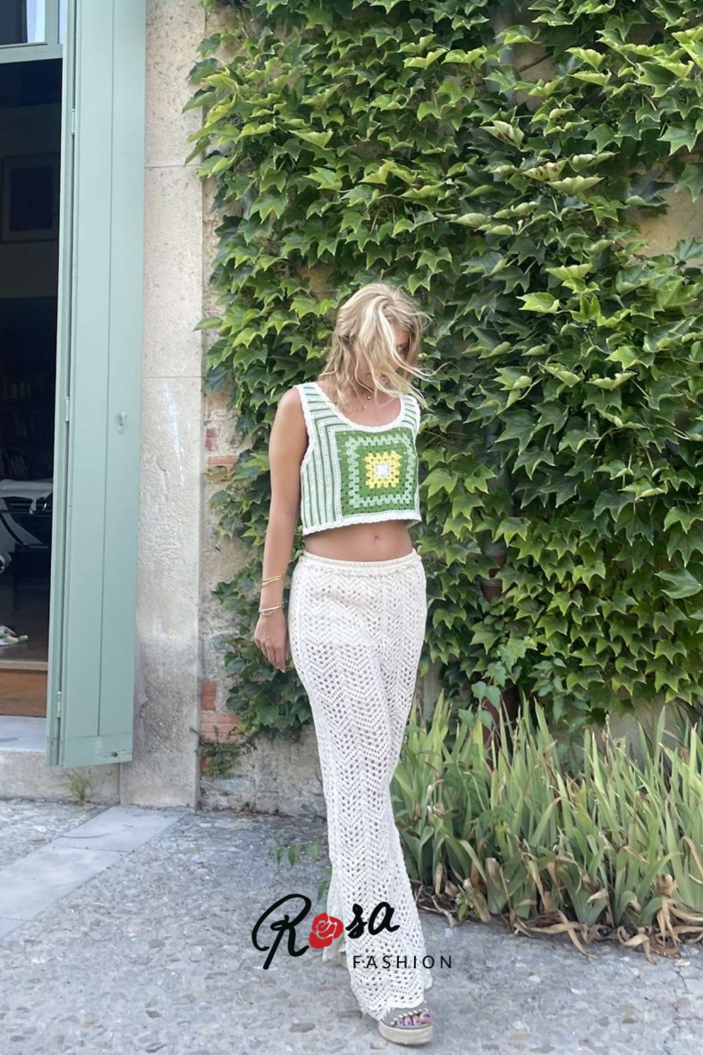 Großhändler Rosa Fashion Crochet - Grünes Häkel-Crop-Top