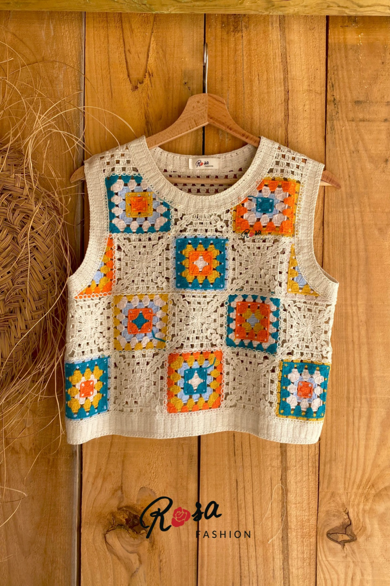 Großhändler Rosa Fashion Crochet - Häkeloberteil mit Aufnäher