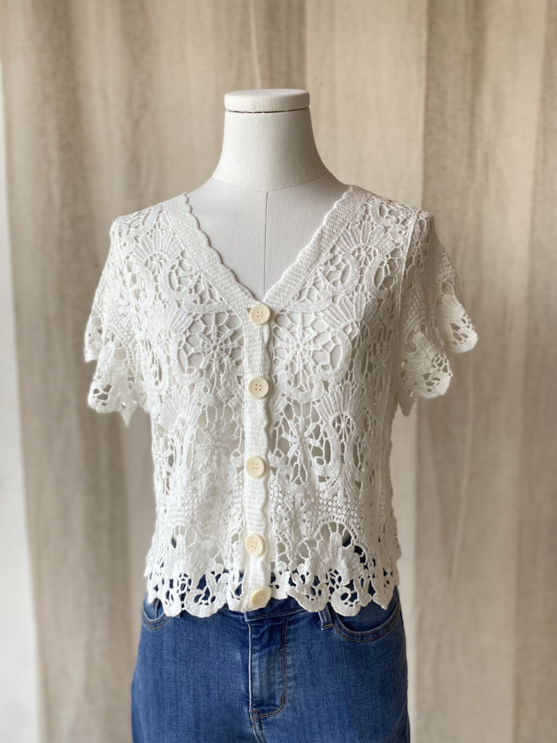Großhändler Rosa Fashion Crochet - Gehäkeltes, geknöpftes, kurzes Oberteil