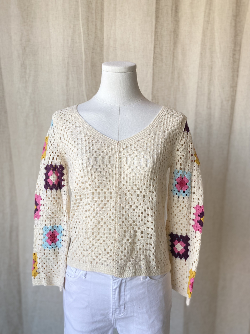 Großhändler Rosa Fashion Crochet - Langärmliges Oberteil aus Häkelstrick