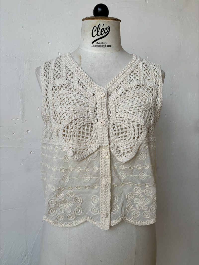 Großhändler Rosa Fashion Crochet - Häkeloberteil mit Schmetterlingsdetails