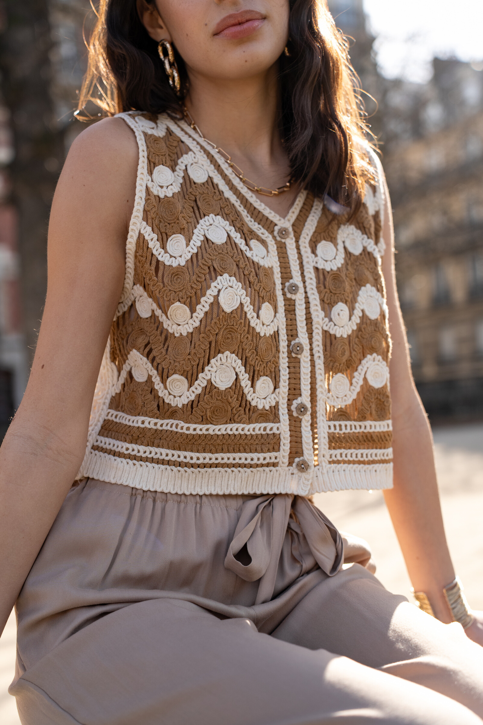 Wholesaler Rosa Fashion Crochet - Two-tone crochet pants