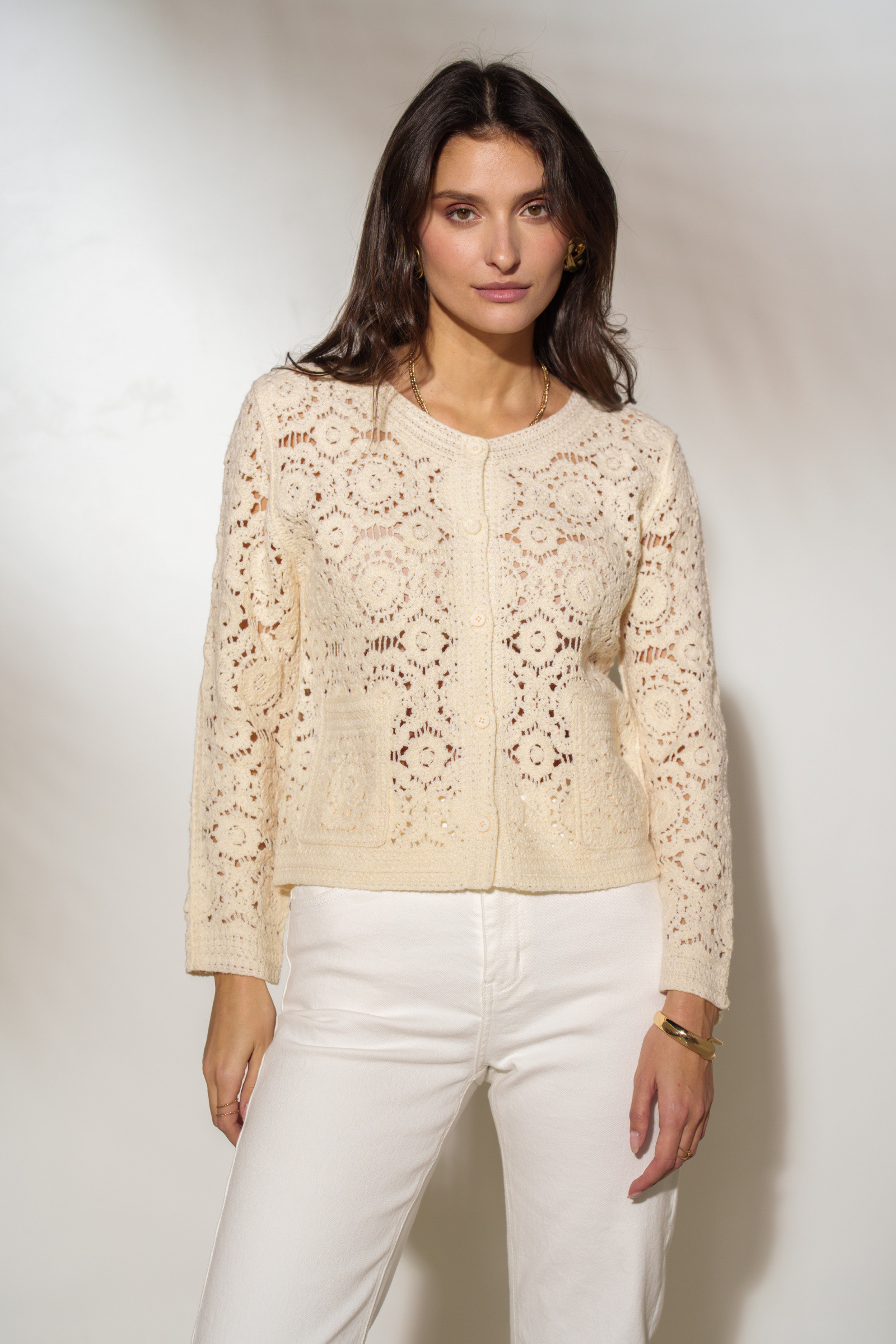 Großhändler Rosa Fashion Crochet - Häkelnetzweste