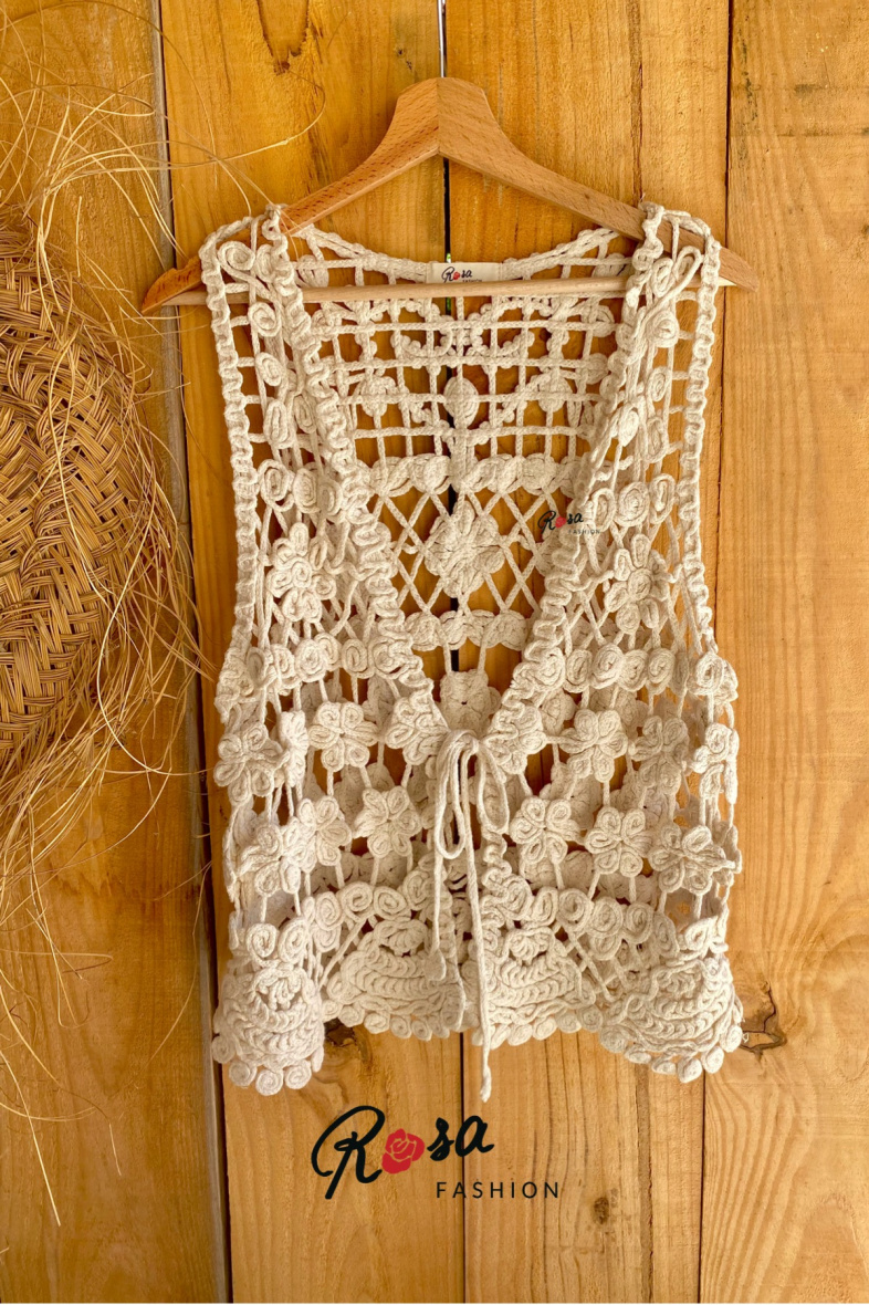 Großhändler Rosa Fashion Crochet - Ärmellose Häkeljacke