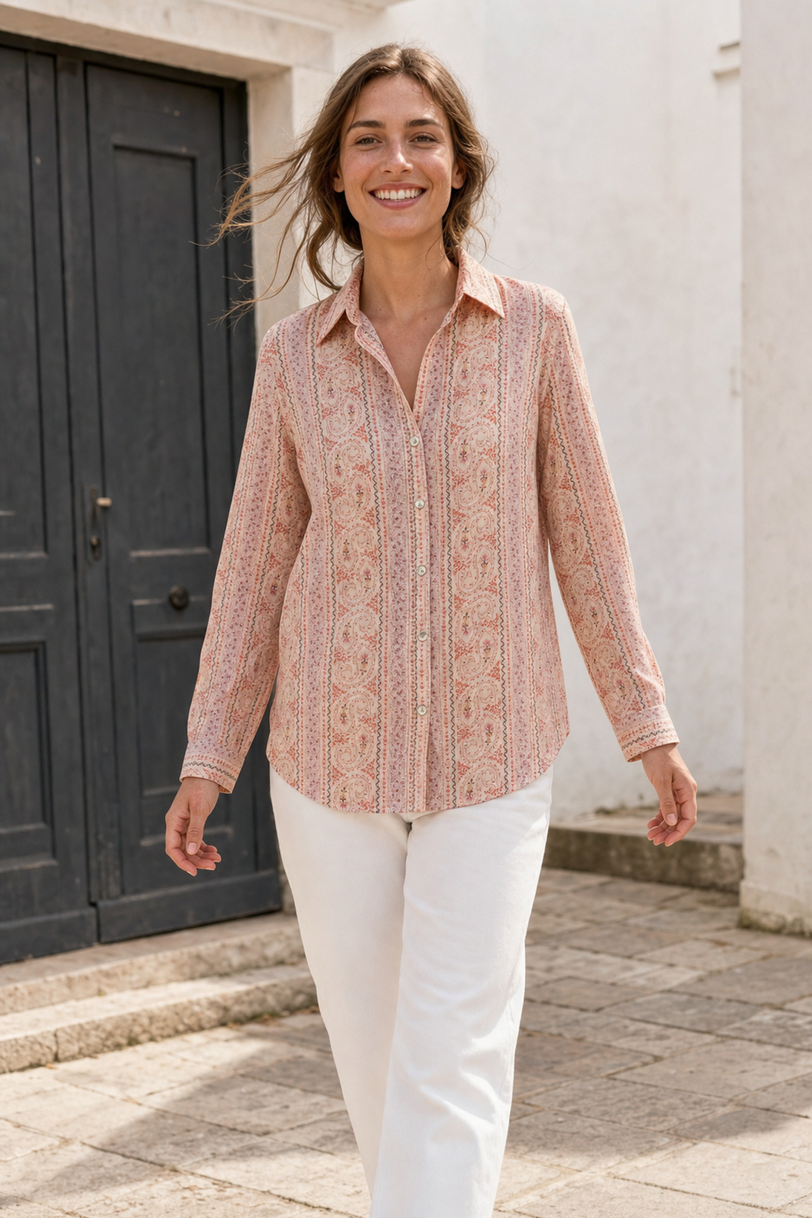 Grossista Rosa Fashion - Camicia a stampa floreale e righe