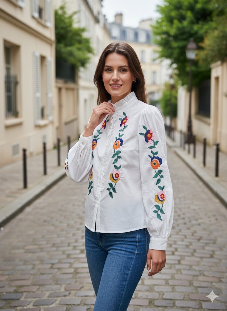 Wholesaler Rosa Fashion - Women's Embroidered Long Sleeve Blouse