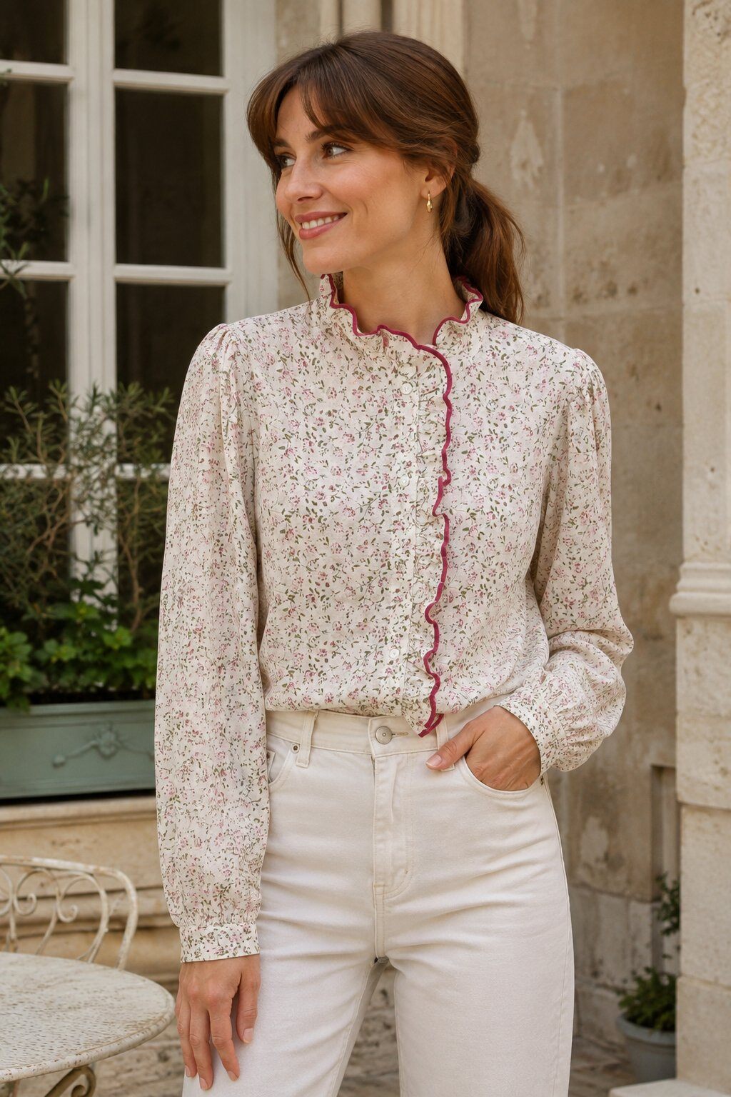Großhändler Rosa Fashion - Fließendes Hemd mit Blumenmuster