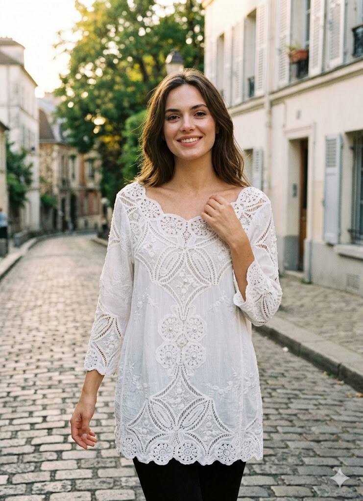 Grossiste Rosa Fashion - Blouse brodée à manches 3/4