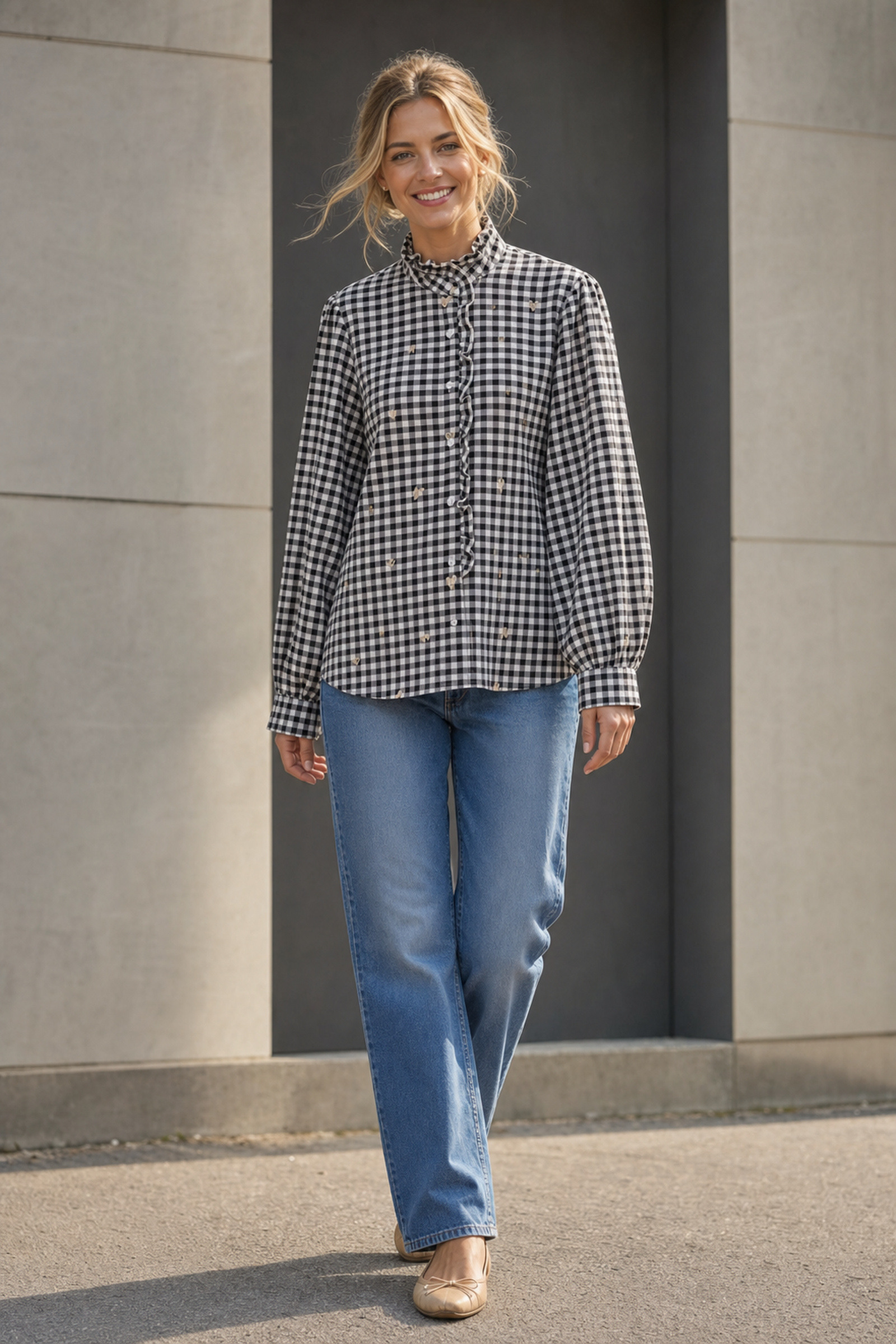 Grossista Rosa Fashion - Camicia a quadri con collo alto
