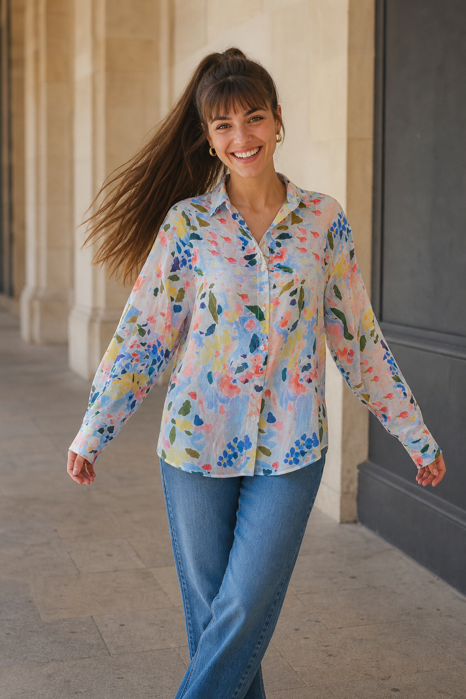 Grossiste Rosa Fashion - Chemise imprimé fleuri manches longues