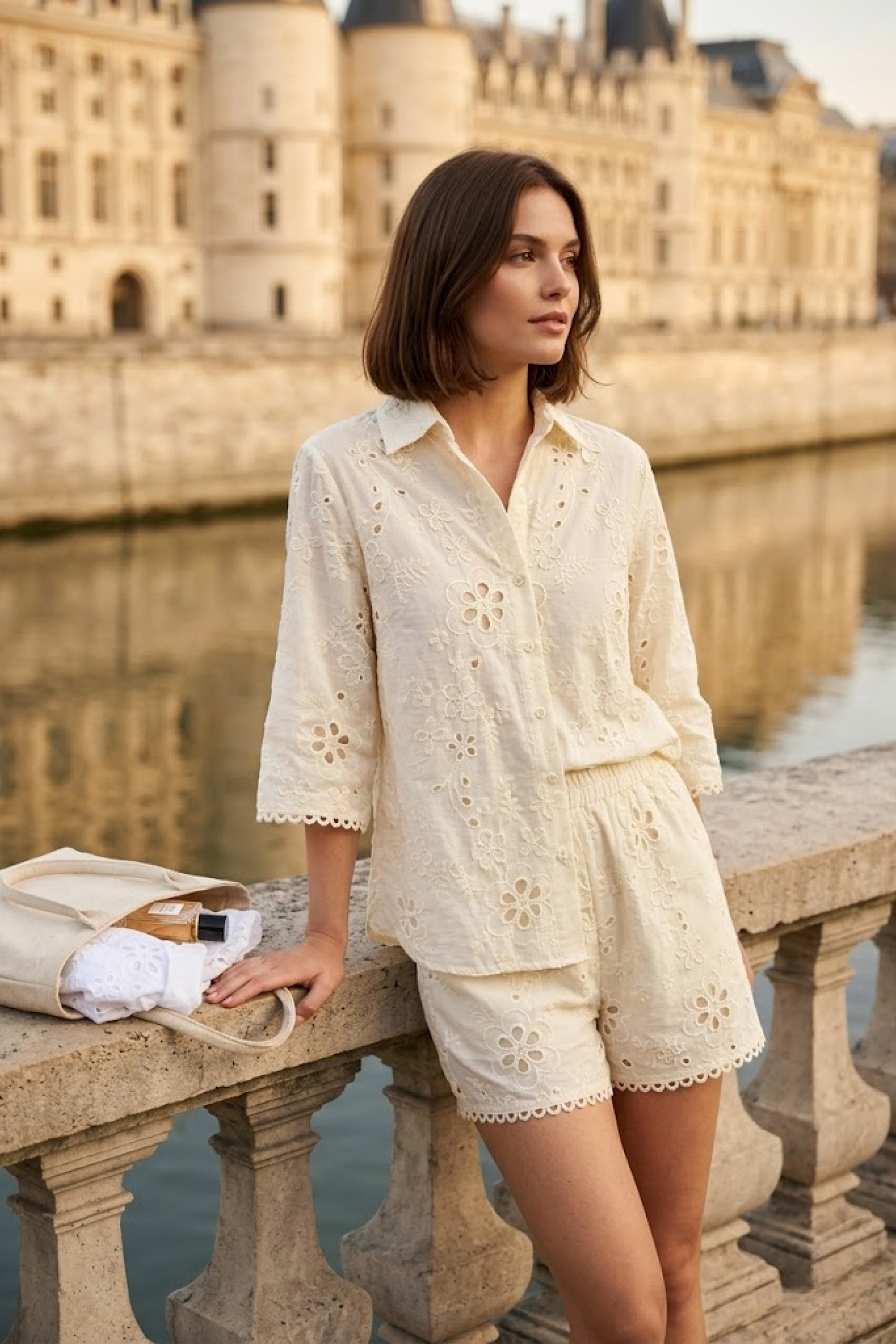 Grossiste Rosa Fashion - Ensemble short et chemise brodés