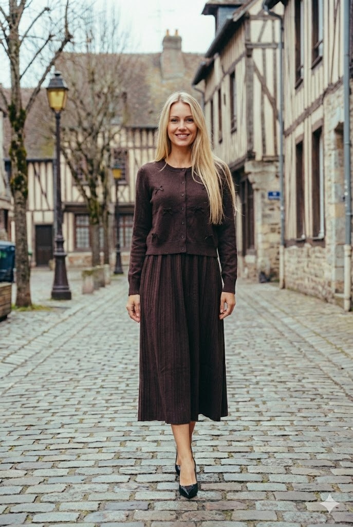 Grossiste Rosa Fashion - Robe midi avec boutons et manches longues