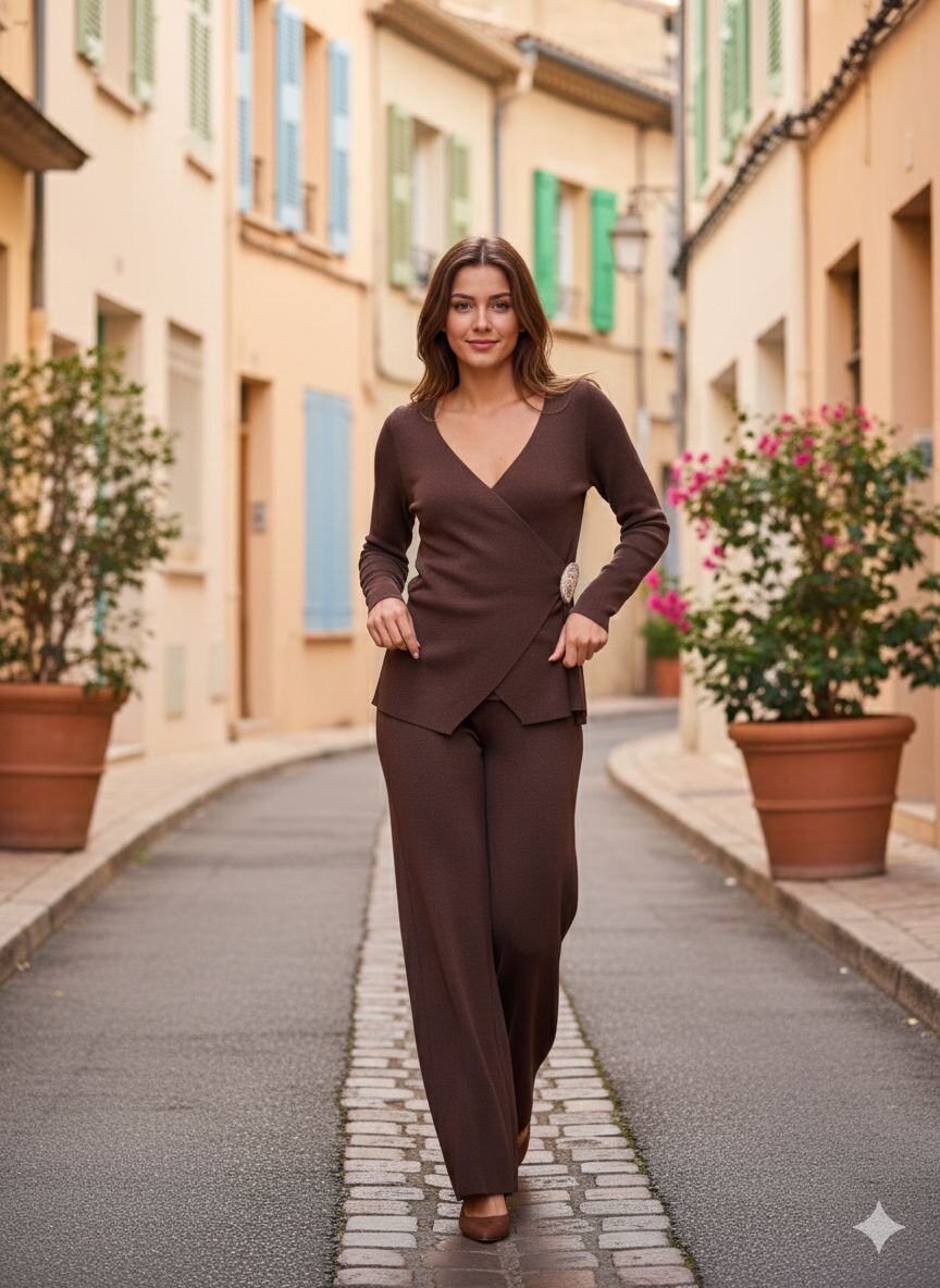 Grossiste Rosa Fashion - Ensemble Tricot Rayé Élegant