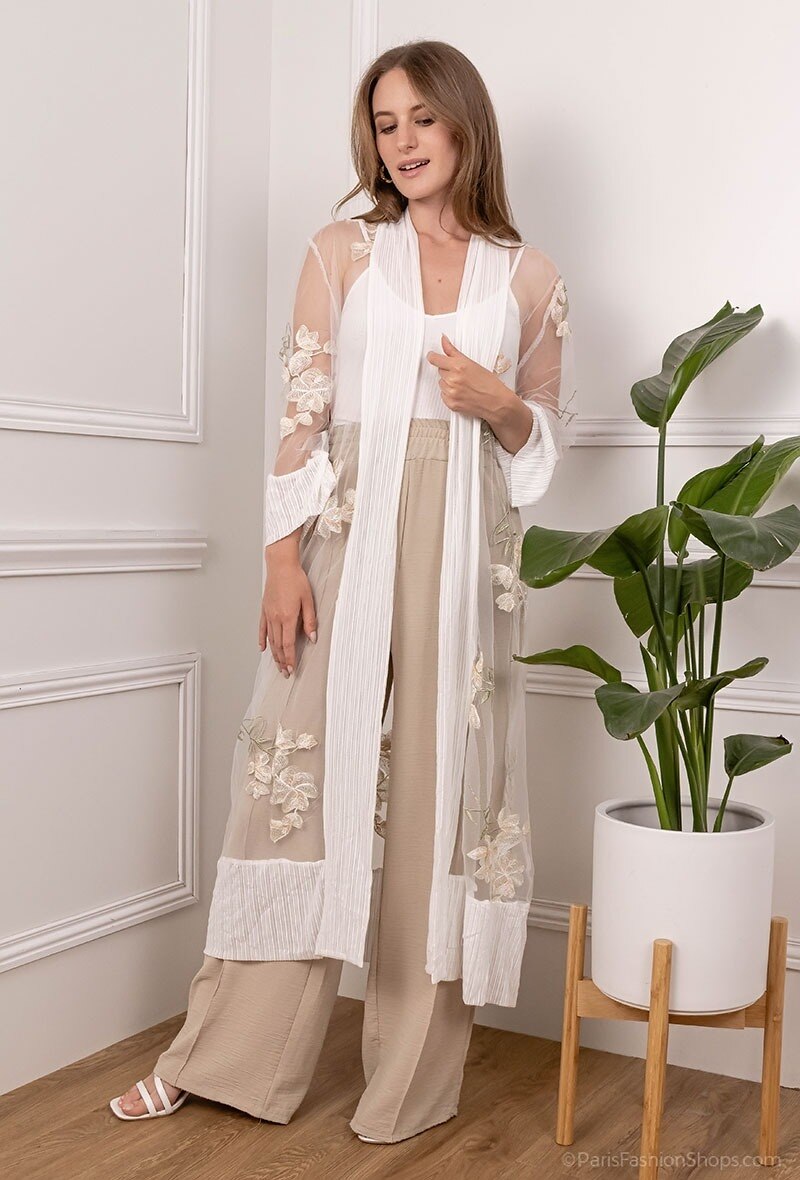 Wholesaler Rosa Fashion - Tulle kimono with embroidered flowers