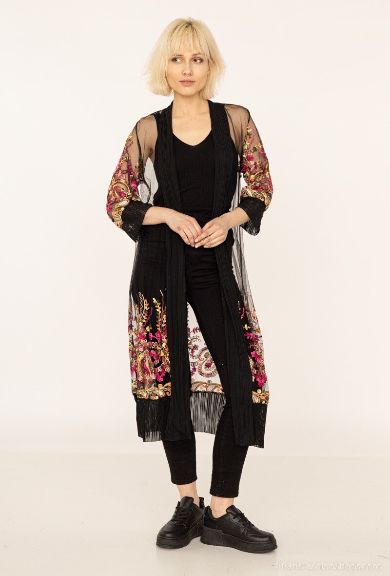 Grossista Rosa Fashion - Cardigan lungo con pizzo floreale