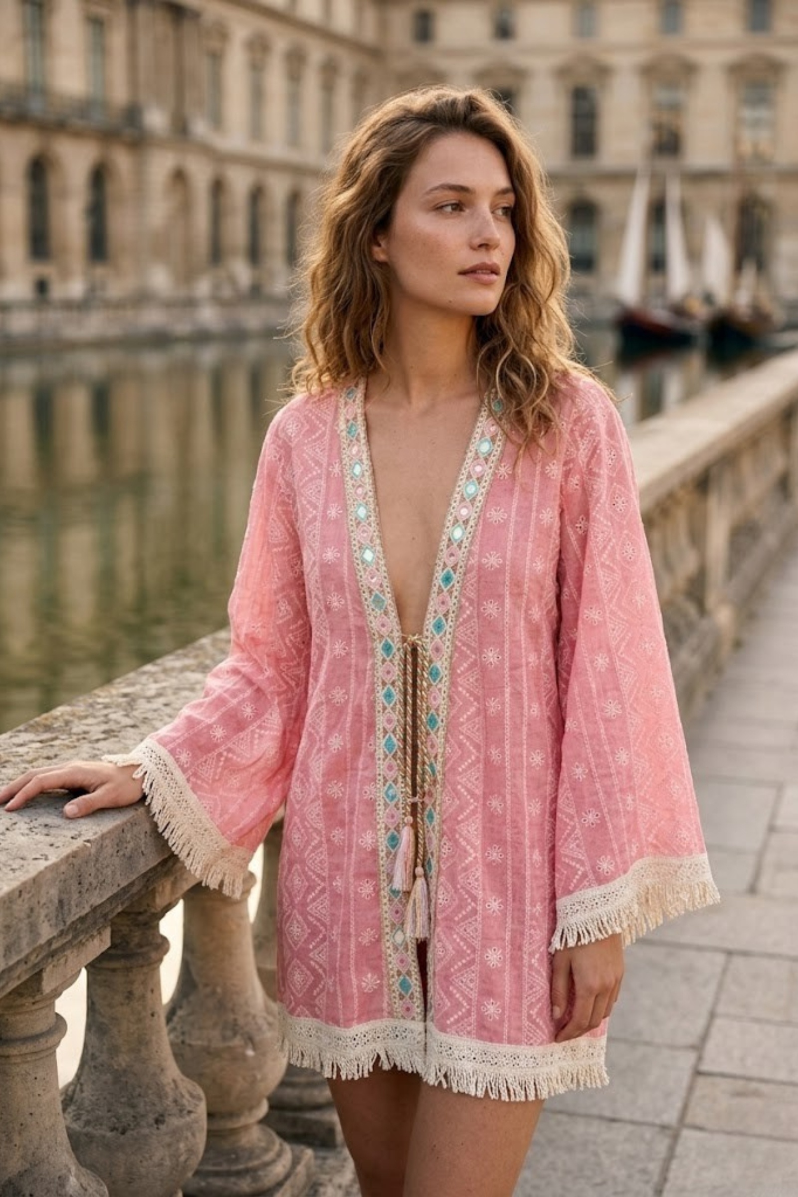 Grossiste Rosa Fashion - Kimono en dentelle avec broderies