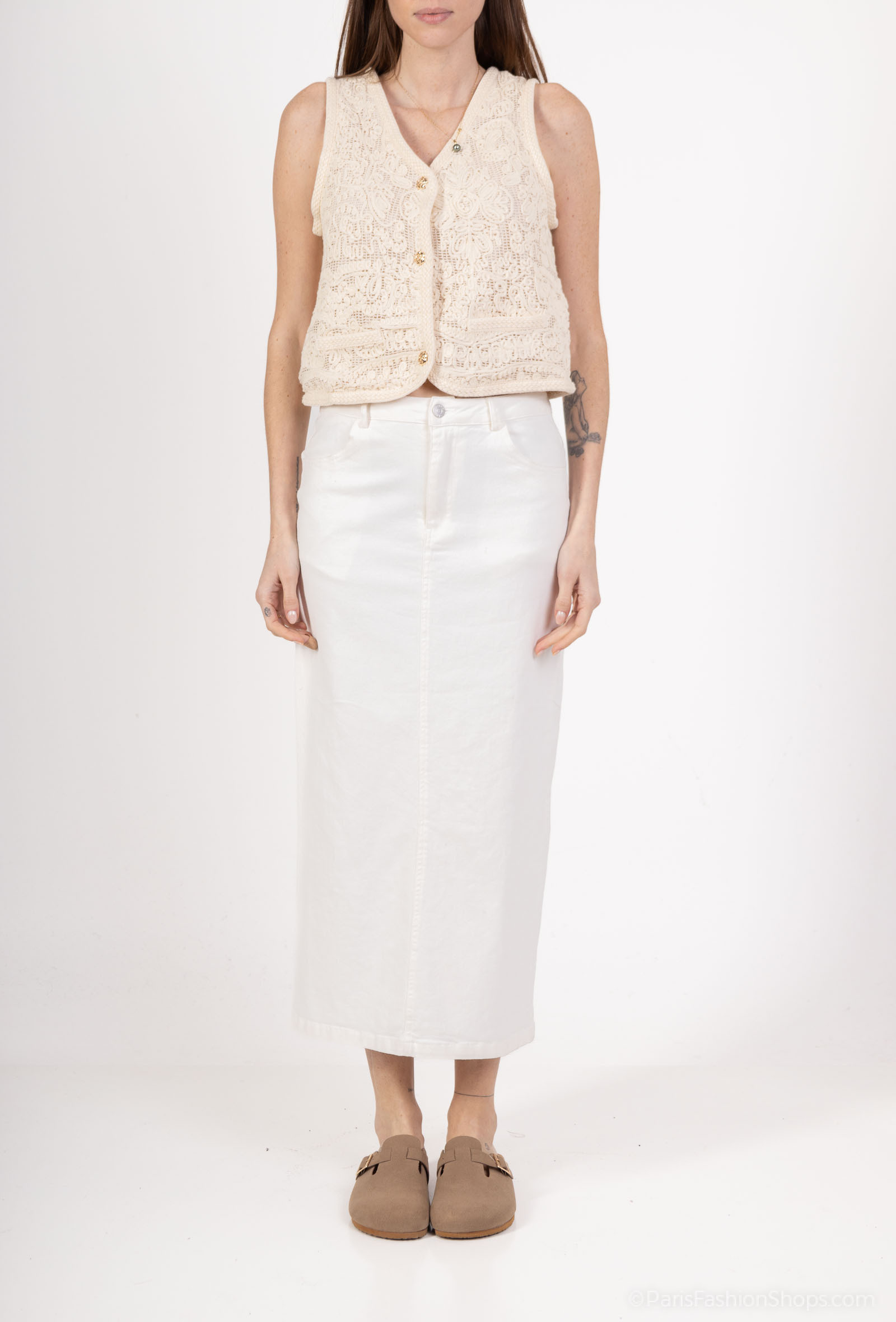 Wholesaler Rosa Fashion - Long white denim skirt