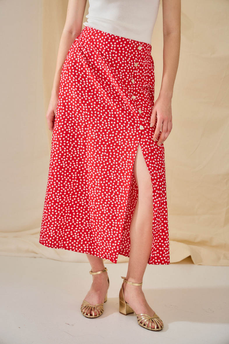 Großhändler Rosa Fashion - Langer bedruckter Rock mit Schlitz: Sommerliche Eleganz