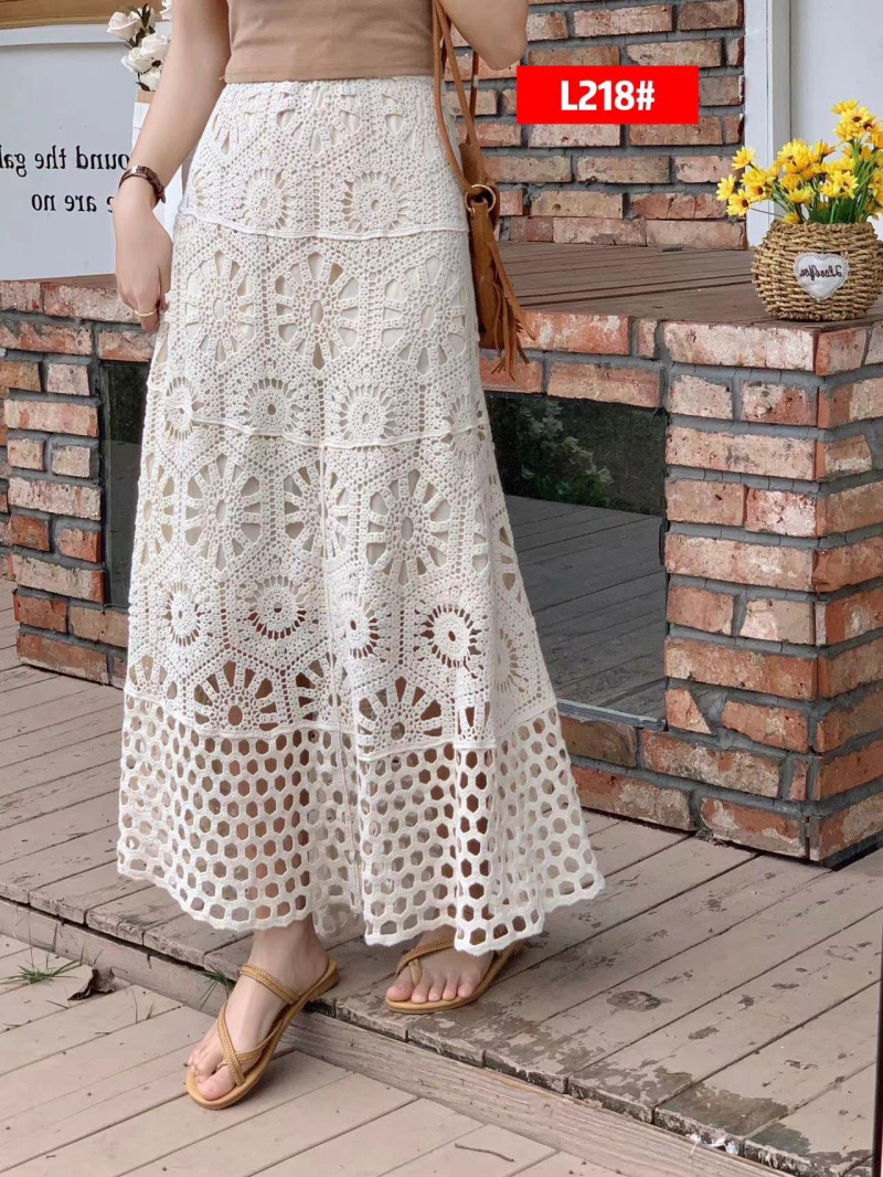 Großhändler Rosa Fashion Crochet - Zweifarbiger Häkelrock