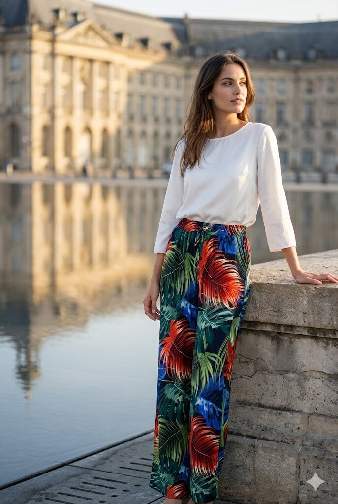Wholesaler Rosa Fashion - Wide-leg pants with tropical patterns