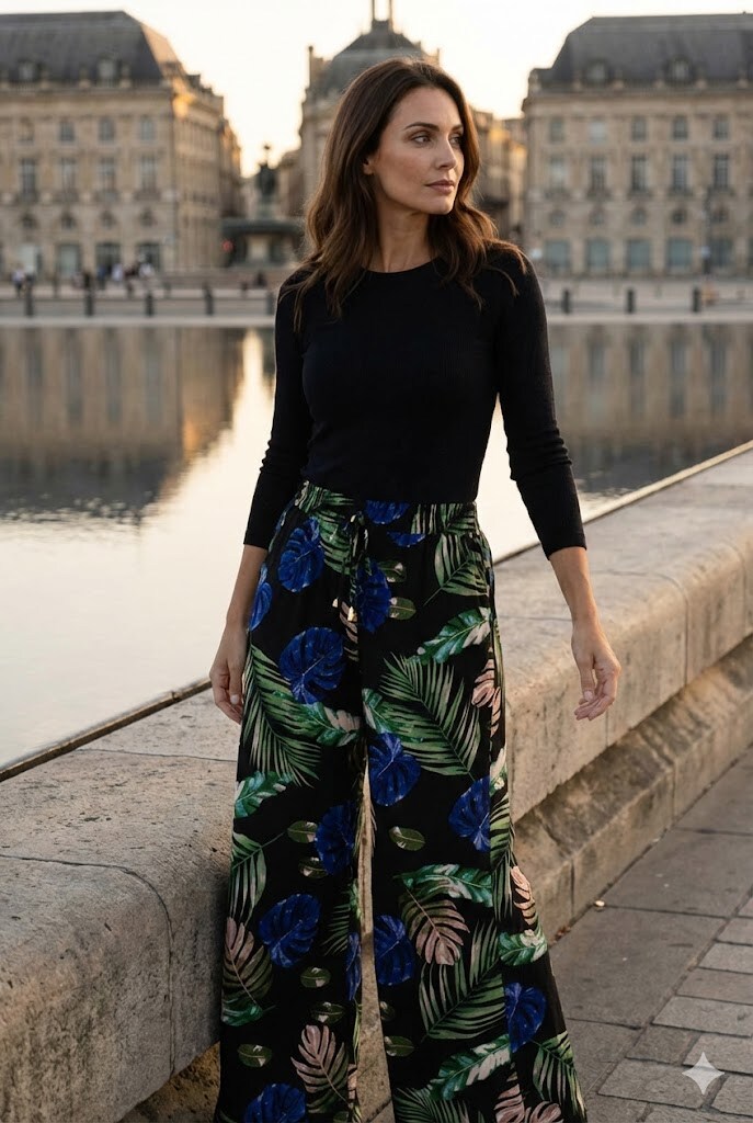 Wholesaler Rosa Fashion - Wide-leg trousers with tropical patterns