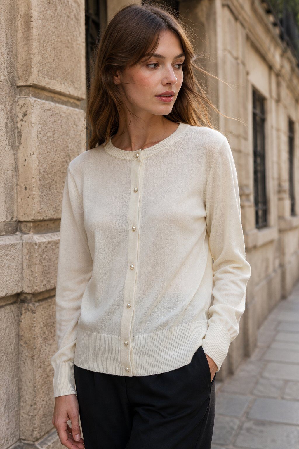Großhändler Rosa Fashion - Leichter Cardigan mit Perlmuttknöpfen