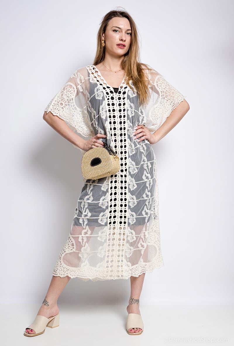 Großhändler Rosa Fashion Crochet - Strandkleid
