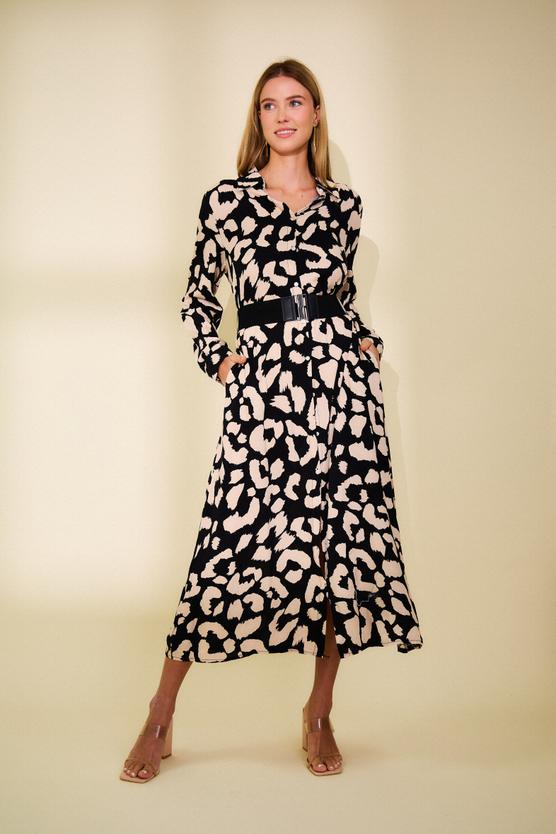 Wholesaler Rosa Fashion - Long printed shirtdress with belt