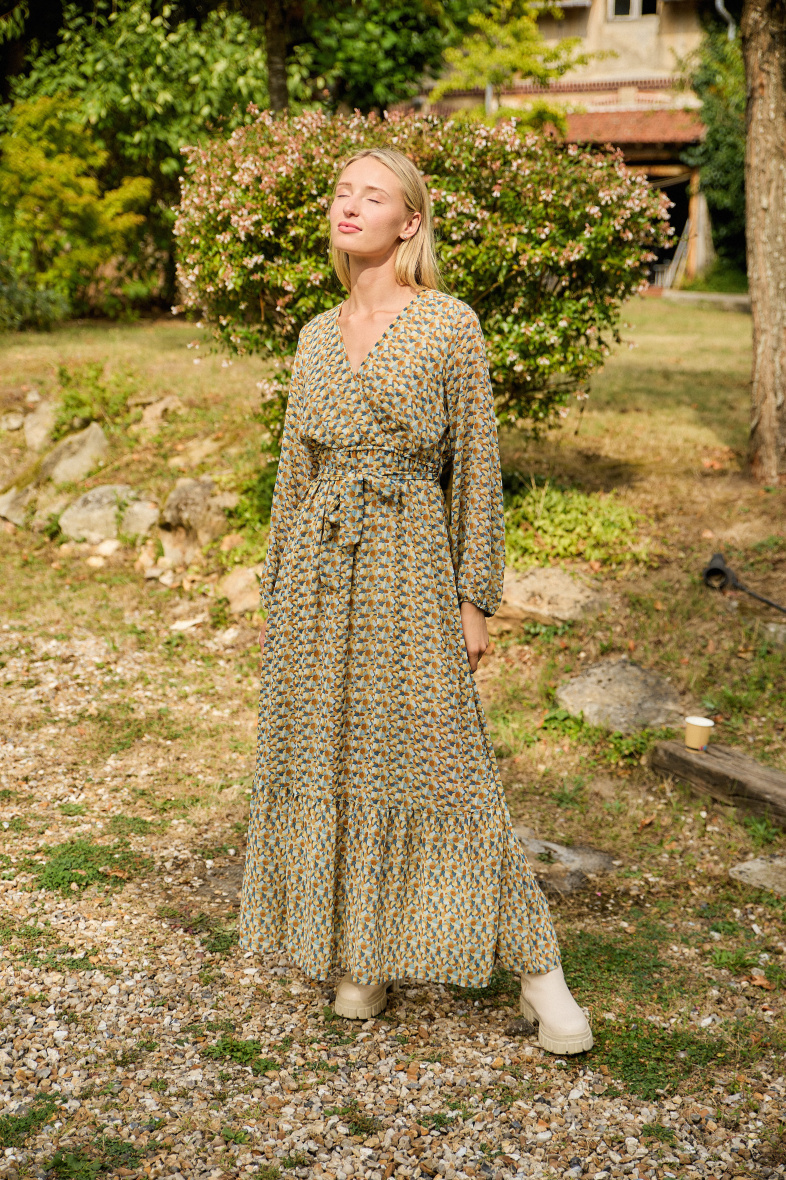Mayorista Rosa Fashion - Vestido largo cruzado estampado