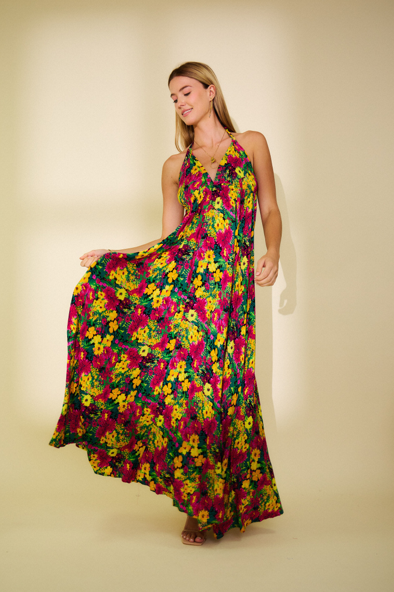 Mayorista Rosa Fashion - Vestido largo estampado flores