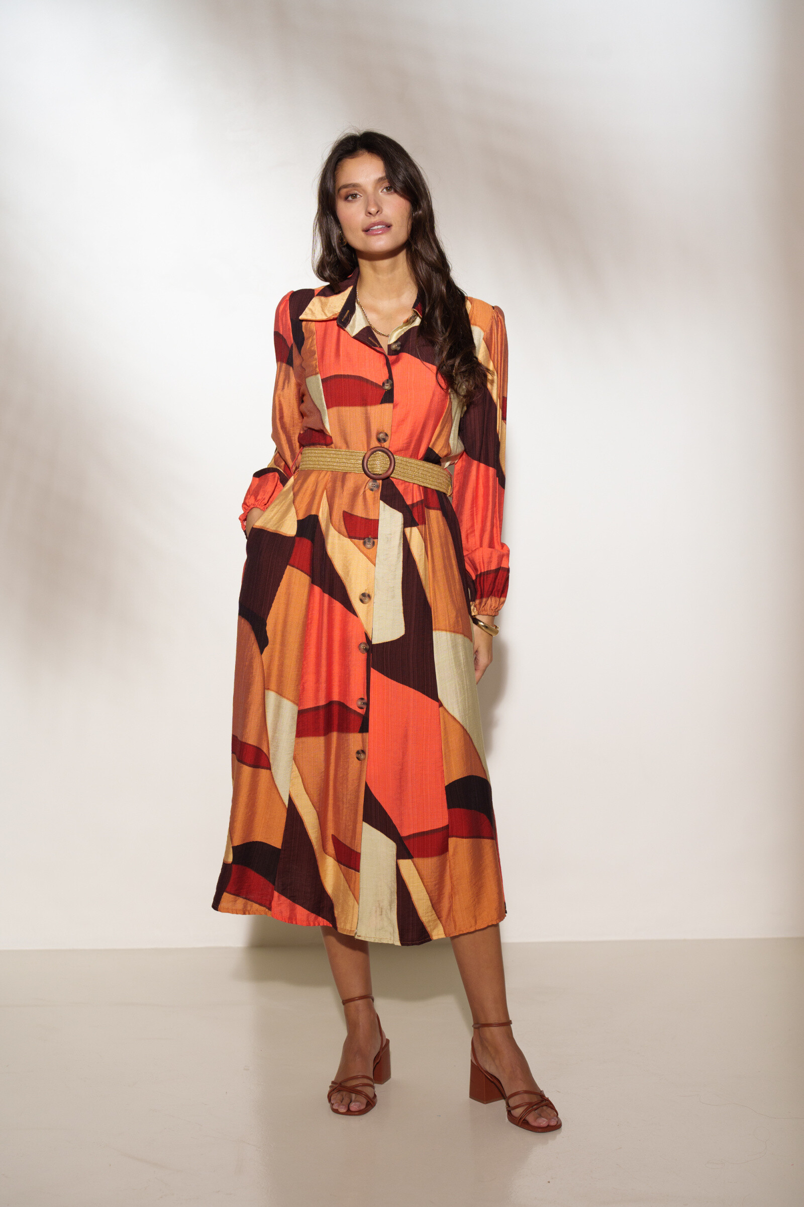Wholesaler Rosa Fashion - Long printed shirtdress with belt