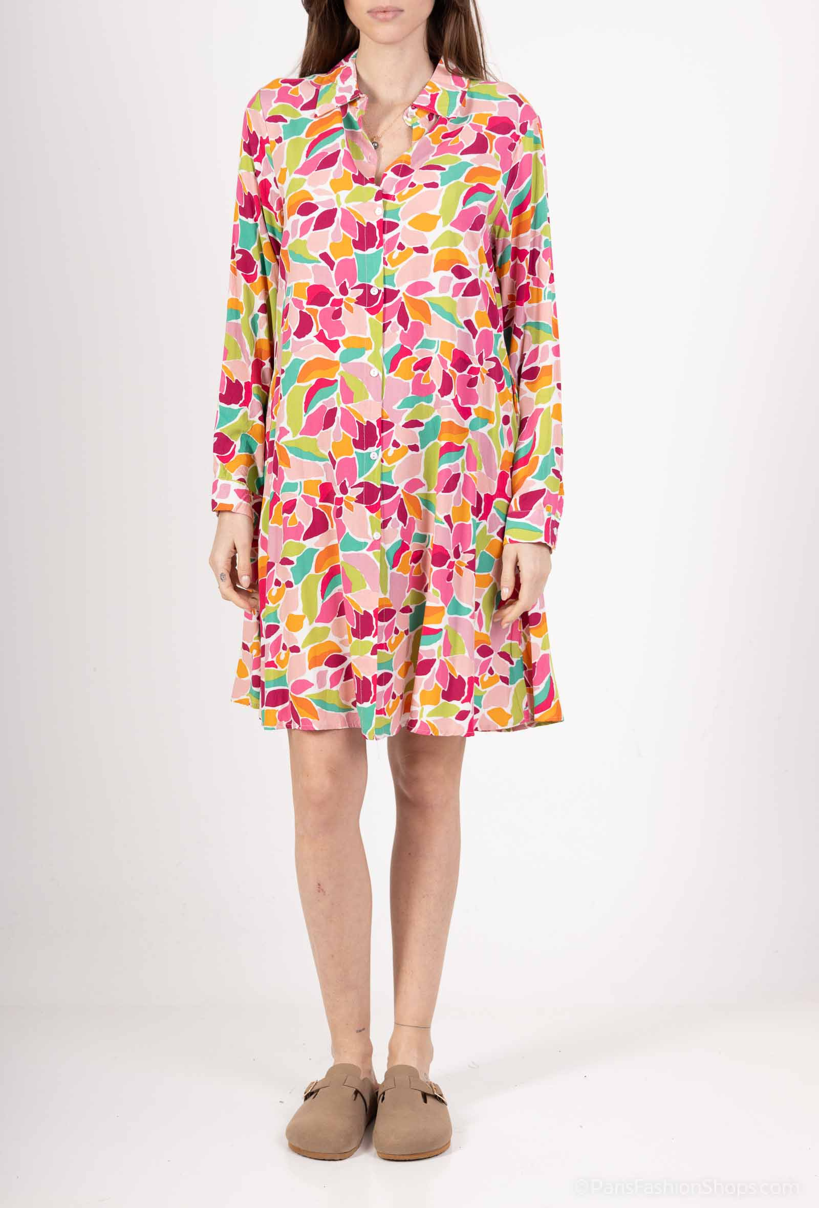 Grossiste Rosa Fashion - Robe Chemise Fluide à imprimé Coloré
