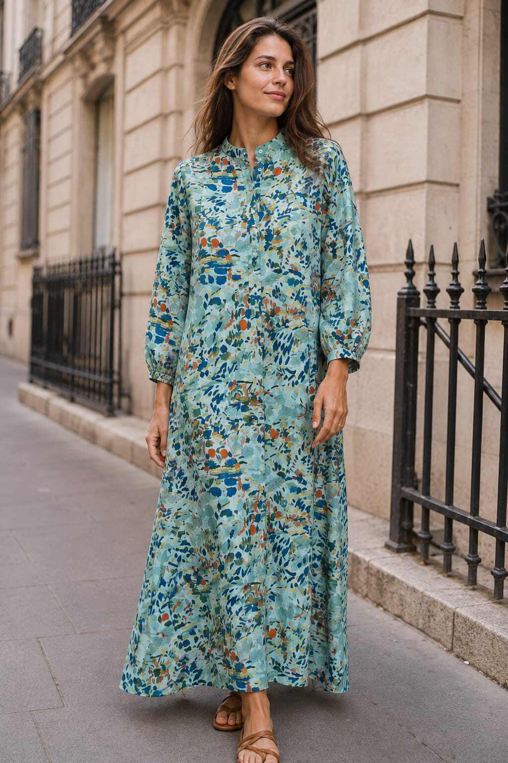 Grossiste Rosa Fashion - Robe longue imprimée à manches longues