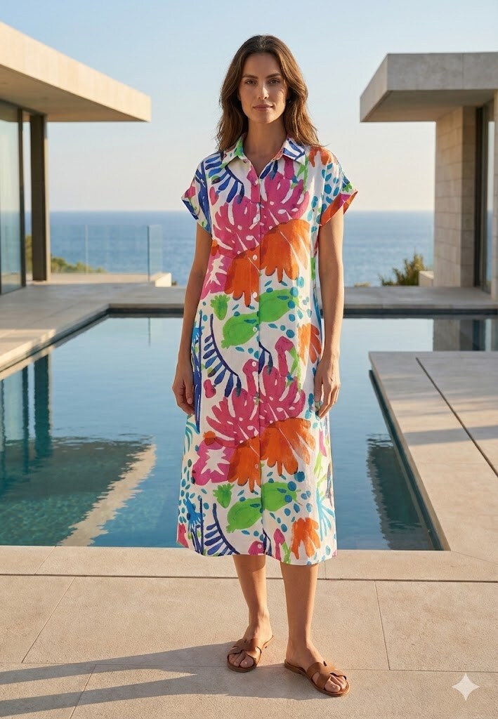 Grossiste Rosa Fashion - Robe chemise imprimée à manches courtes