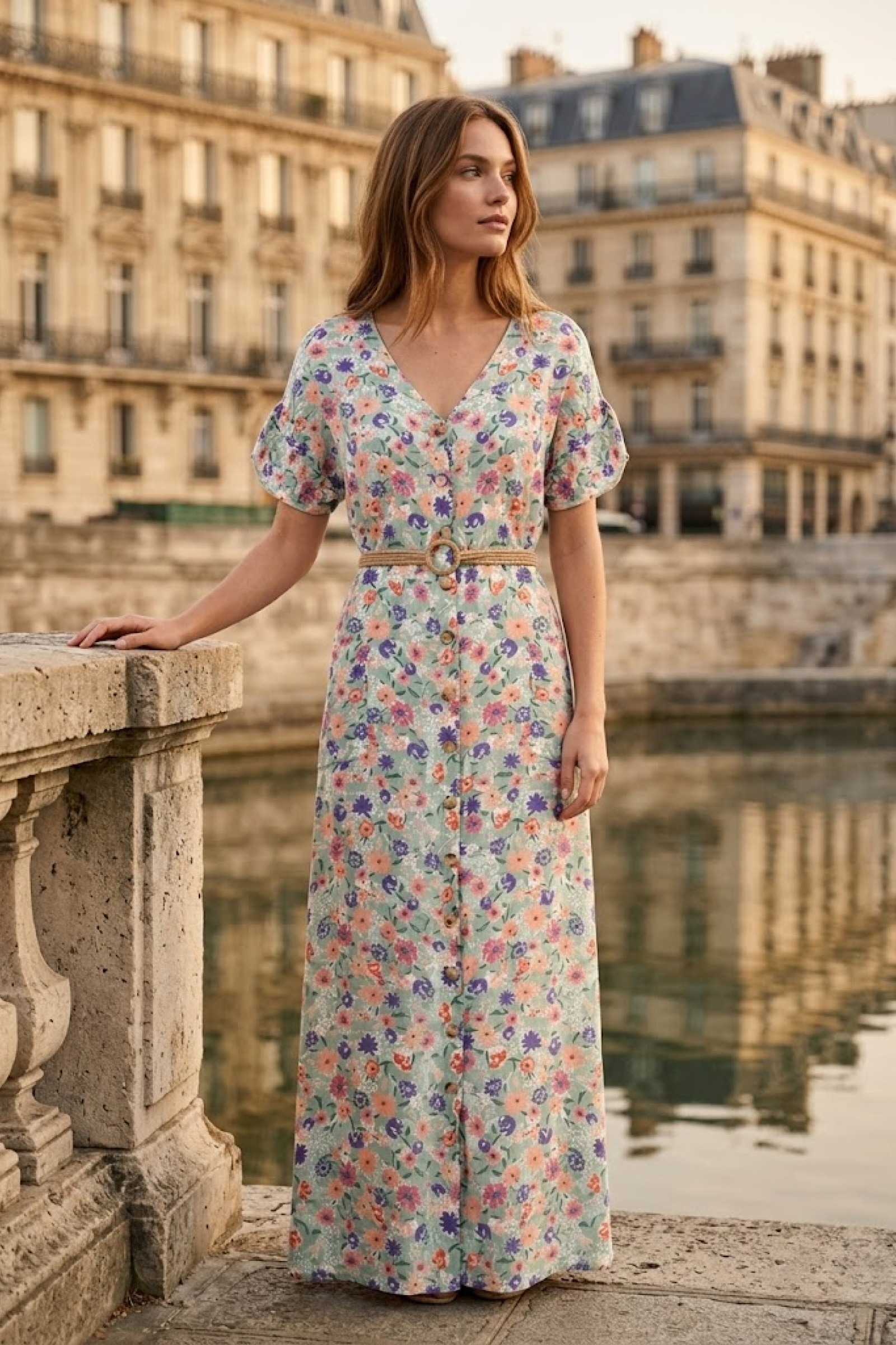Wholesaler Rosa Fashion - Buttoned floral maxi dress