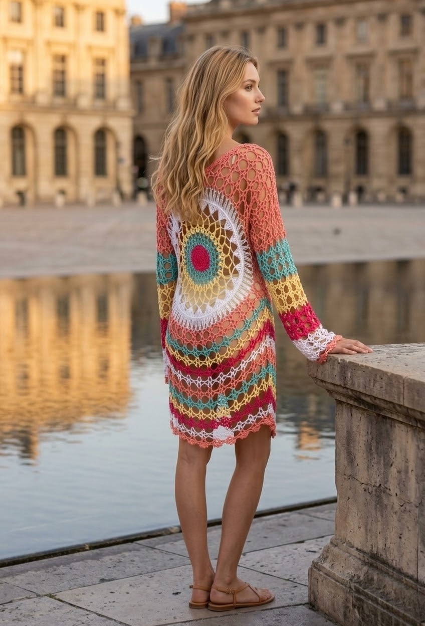 Grossiste Rosa Fashion - Robe en maille colorée à manches longues