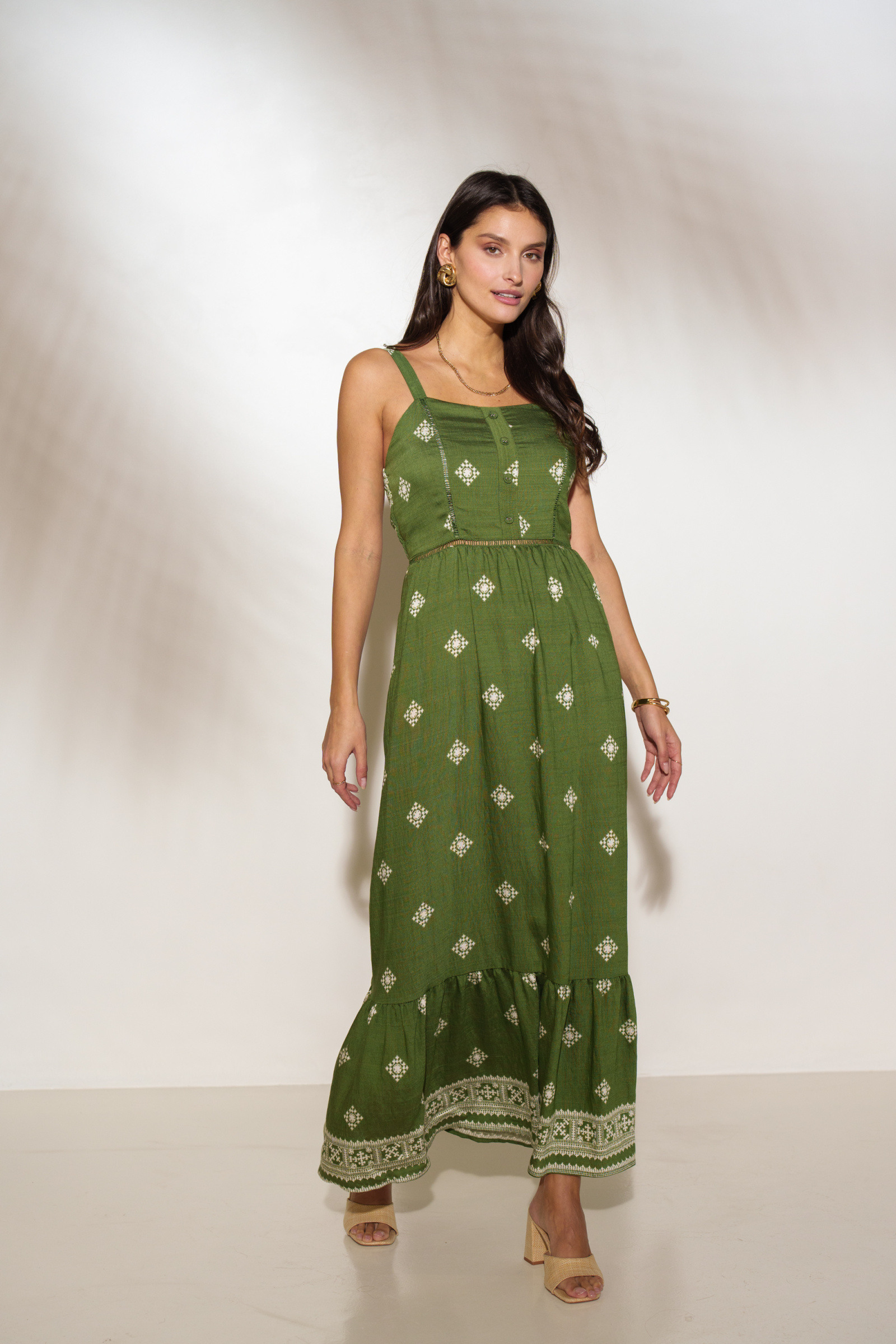 Grossiste Rosa Fashion - Robe Longue Bohème Verte