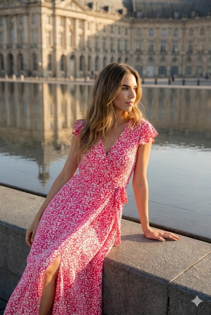 Grossiste Rosa Fashion - Robe Maxi Florale à Manches Courtes