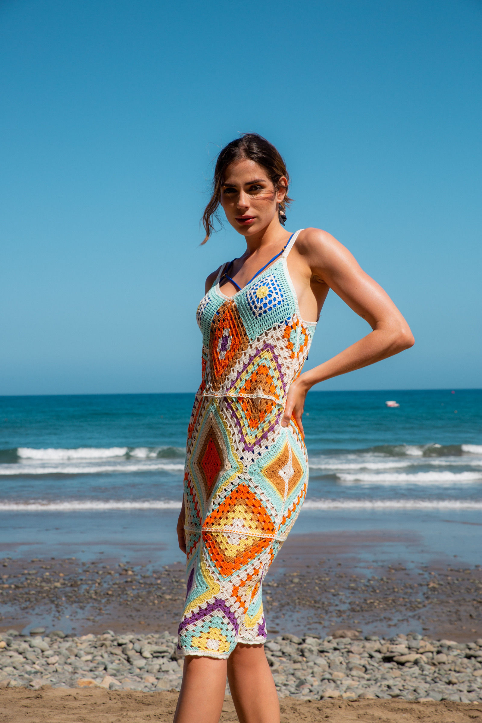 Grossiste Rosa Fashion - Robe crochet à motifs géométriques