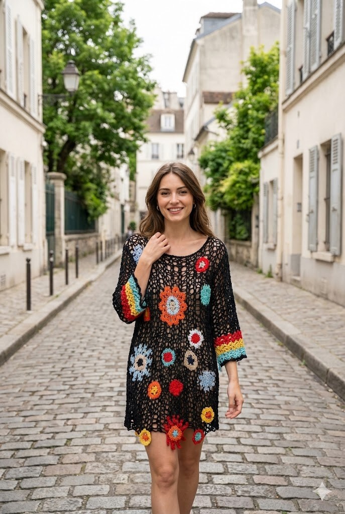 Wholesaler Rosa Fashion - Crochet tunic with floral patterns
