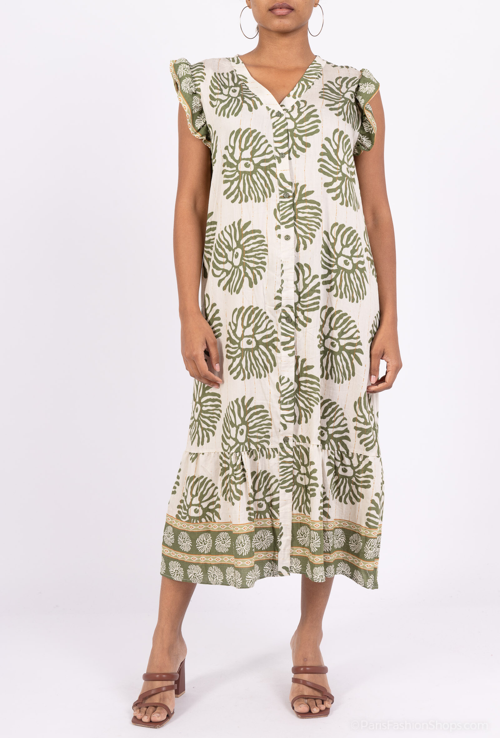 Großhändler Rosa Fashion - langes Kleid mit plissiertem Ärmel