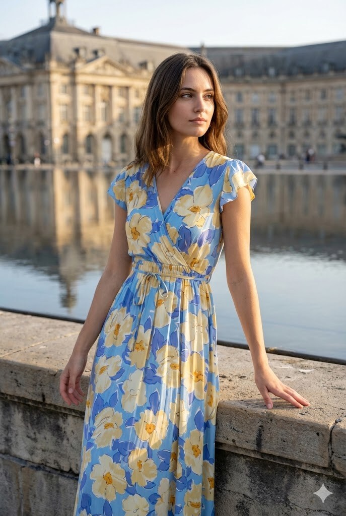 Robe Longue Bleue à Pois ROSA FASHION - Tailles 36 38 40, Neuve Avec étiquettes