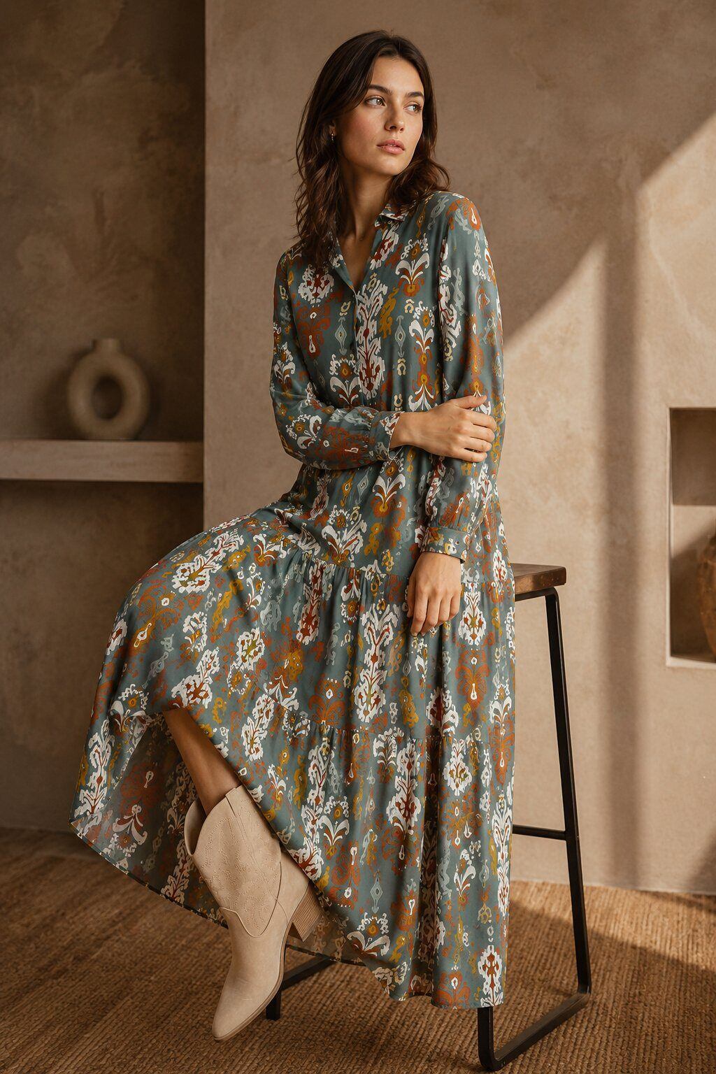 Grossiste Rosa Fashion - Robe longue à imprimé 719-1