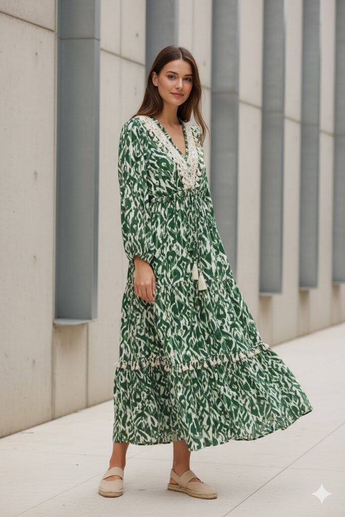 Wholesaler Rosa Fashion - Long dress with puff sleeves
