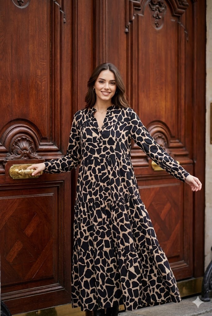 Grossiste Rosa Fashion - Robe Midi Imprimée Chic