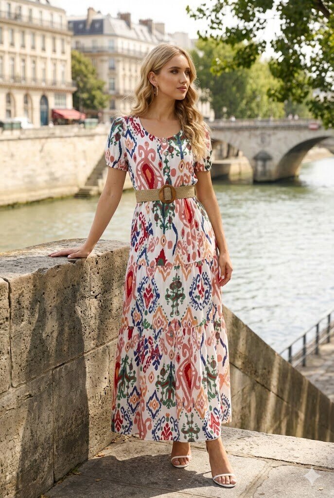 Grossiste Rosa Fashion - Robe maxi imprimée avec ceinture